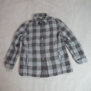 Hot Topic Shacket M Black Gray Sherpa Collared Plaid Zip Up Flannel Shirt Jacket